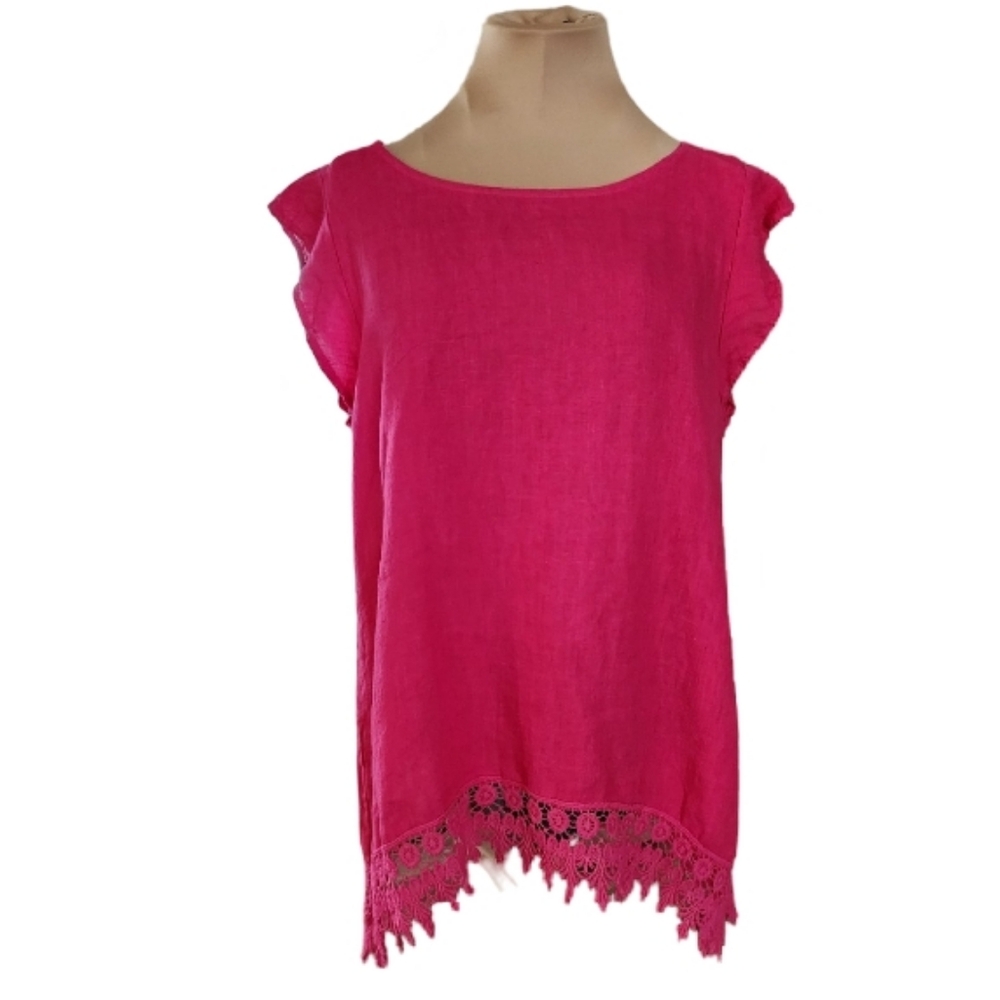 Terzo Milennio Hot Pink 100% Linen Blouse Women's Medium‎